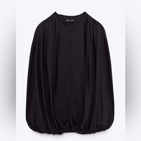 ZARA BALLON TOP WITH ZIPPER SIZE M COLOR BLACK NWT - Picture 3 of 16